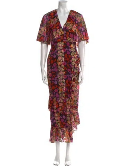 Pre-owned Saloni Silk Long Dress In Purple