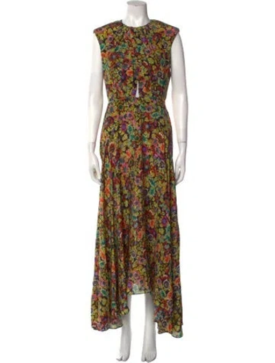 Pre-owned Saloni Silk Long Dress In Purple