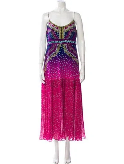 Pre-owned Saloni Silk Long Dress In Purple