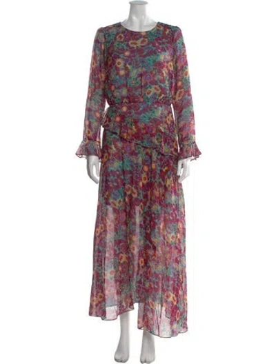 Pre-owned Saloni Silk Long Dress In Purple