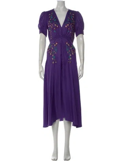 Pre-owned Saloni Silk Long Dress In Purple