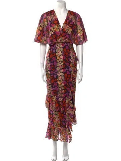 Pre-owned Saloni Silk Long Dress In Purple