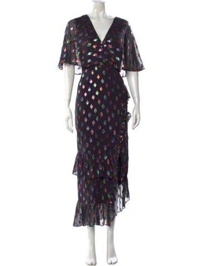 Pre-owned Saloni Silk Long Dress In Purple