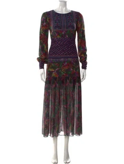 Pre-owned Saloni Silk Long Dress In Purple