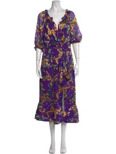 Pre-owned Saloni Silk Long Dress In Purple