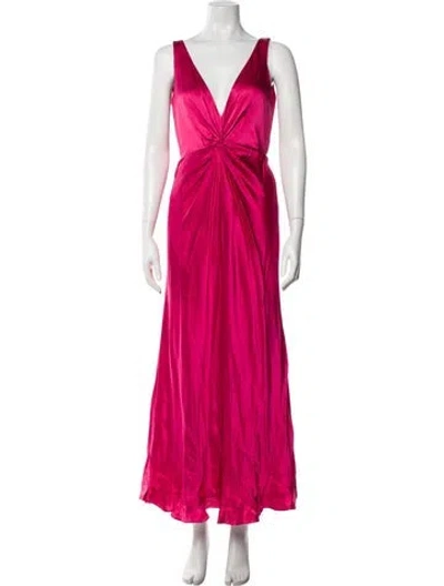 Pre-owned Saloni Silk Long Dress In Red