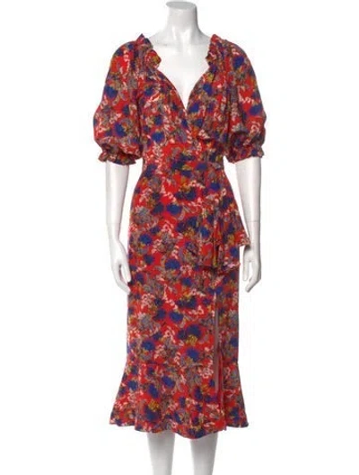 Pre-owned Saloni Silk Long Dress In Red