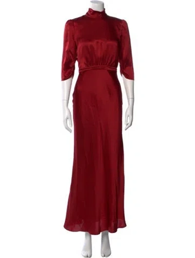 Pre-owned Saloni Silk Long Dress In Red