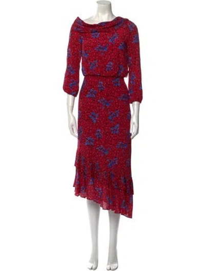 Pre-owned Saloni Silk Long Dress In Red