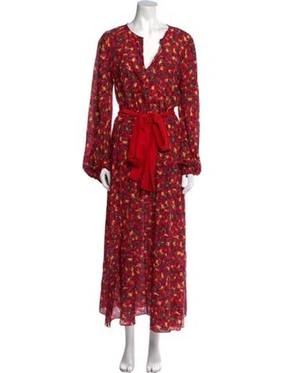 Pre-owned Saloni Silk Long Dress In Red