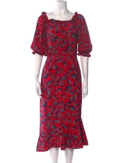 Pre-owned Saloni Silk Long Dress In Red