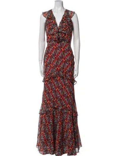 Pre-owned Saloni Silk Long Dress In Red