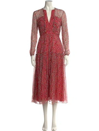 Pre-owned Saloni Silk Long Dress In Red