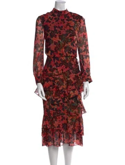 Pre-owned Saloni Silk Long Dress In Red