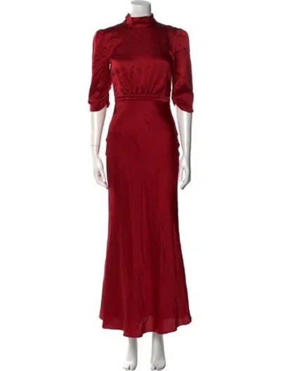 Pre-owned Saloni Silk Long Dress In Red