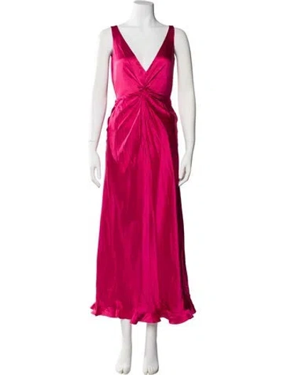 Pre-owned Saloni Silk Long Dress In Red