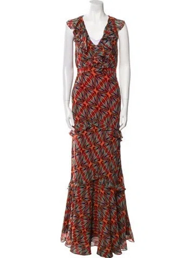 Pre-owned Saloni Silk Long Dress In Red