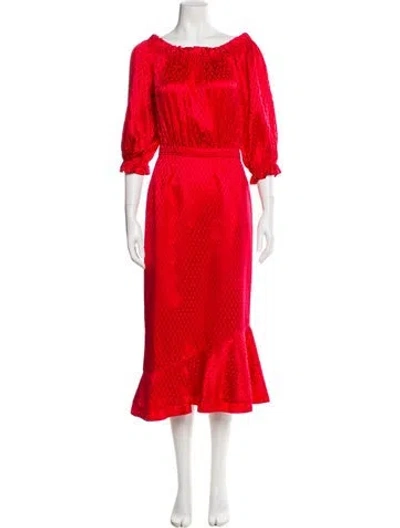 Pre-owned Saloni Silk Long Dress In Red