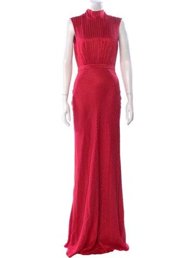 Pre-owned Saloni Silk Long Dress In Red