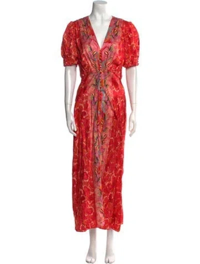 Pre-owned Saloni Silk Long Dress In Red