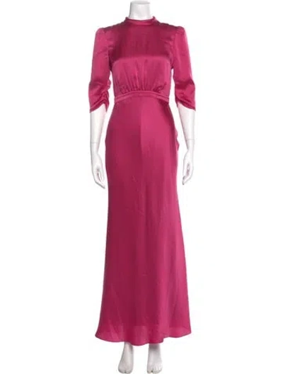 Pre-owned Saloni Silk Long Dress In Red