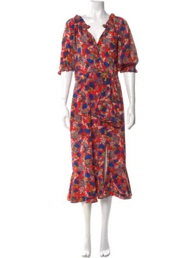 Pre-owned Saloni Silk Long Dress In Red