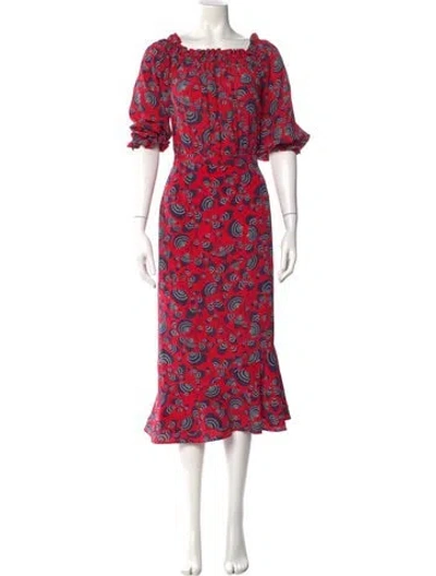Pre-owned Saloni Silk Long Dress In Red