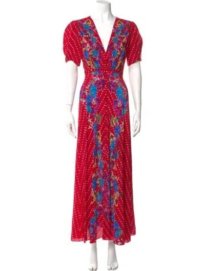 Pre-owned Saloni Silk Long Dress In Red