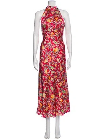 Pre-owned Saloni Silk Long Dress In Red