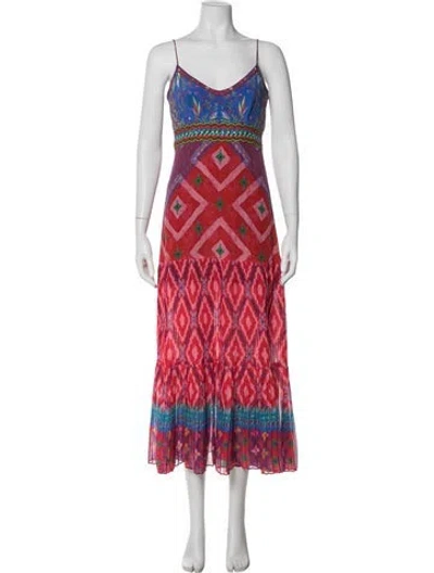 Pre-owned Saloni Silk Long Dress In Red