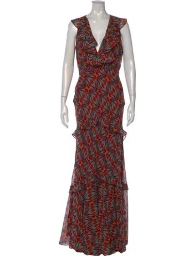 Pre-owned Saloni Silk Long Dress In Red