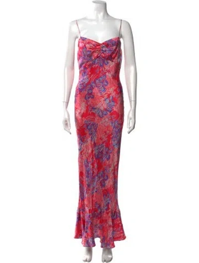 Pre-owned Saloni Silk Long Dress In Red