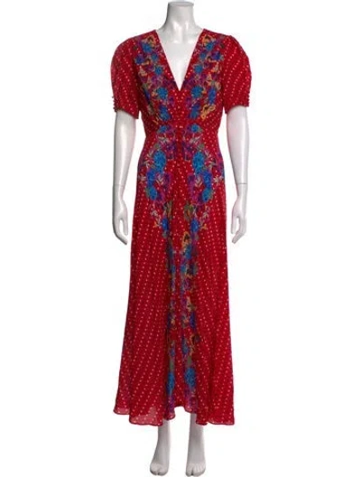 Pre-owned Saloni Silk Long Dress In Red