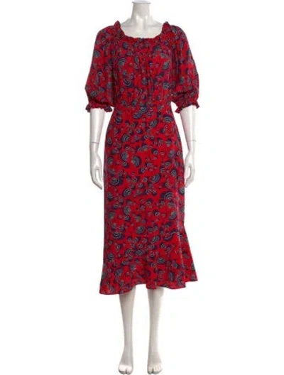 Pre-owned Saloni Silk Long Dress In Red