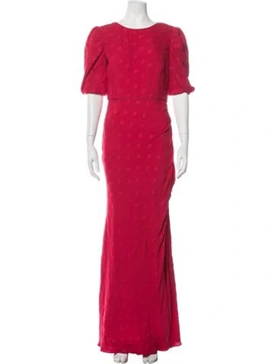 Pre-owned Saloni Silk Long Dress In Red