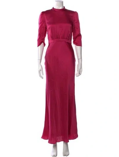 Pre-owned Saloni Silk Long Dress In Red
