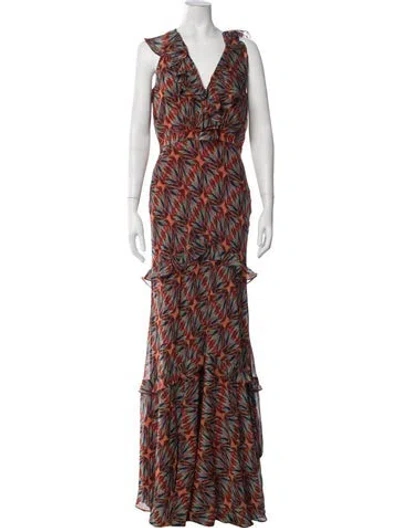 Pre-owned Saloni Silk Long Dress In Red