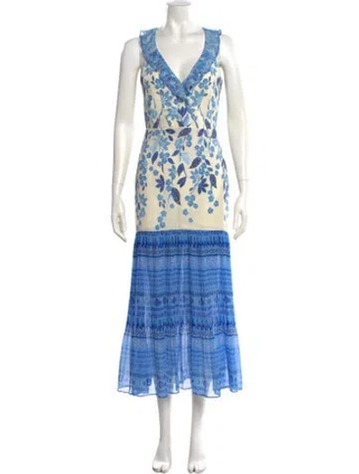 Pre-owned Saloni Silk Long Dress W/ Tags In Blue