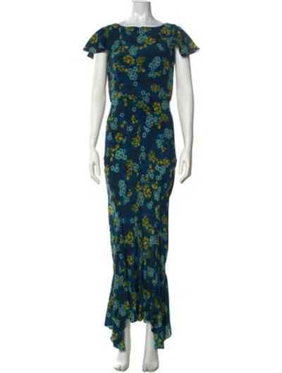 Pre-owned Saloni Silk Long Dress W/ Tags In Blue