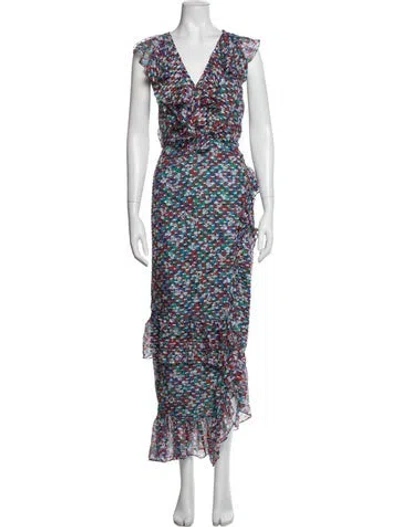 Pre-owned Saloni Silk Long Dress W/ Tags In Blue