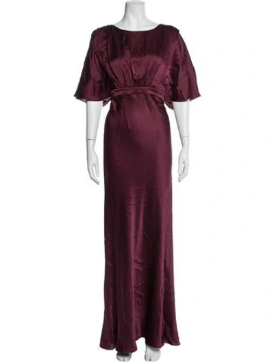 Pre-owned Saloni Silk Long Dress W/ Tags In Burgundy