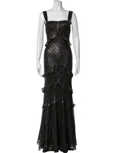 Pre-owned Saloni Silk Long Dress W/ Tags In Gray