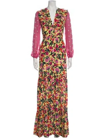 Pre-owned Saloni Silk Long Dress W/ Tags In Green