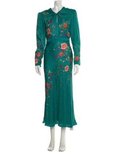 Pre-owned Saloni Silk Long Dress W/ Tags In Green