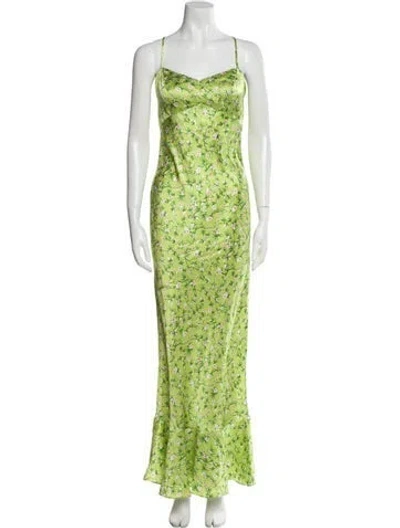 Pre-owned Saloni Silk Long Dress W/ Tags In Green