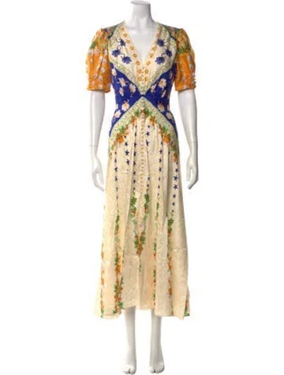 Pre-owned Saloni Silk Long Dress W/ Tags In Neutral