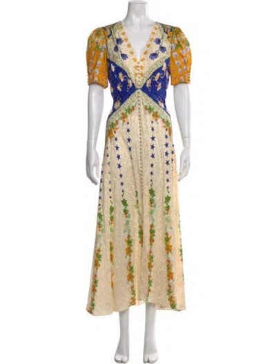 Pre-owned Saloni Silk Long Dress W/ Tags In Neutral