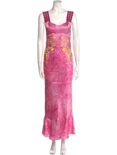 Pre-owned Saloni Silk Long Dress W/ Tags In Pink