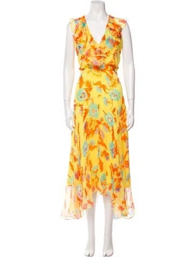 Pre-owned Saloni Silk Long Dress W/ Tags In Yellow