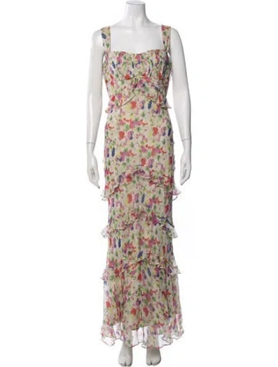Pre-owned Saloni Silk Long Dress In White